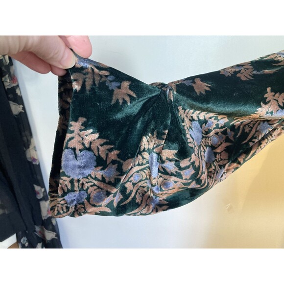 Vintage 1930s silk velvet forest green floral floor length dress gown - Picture 4 of 11